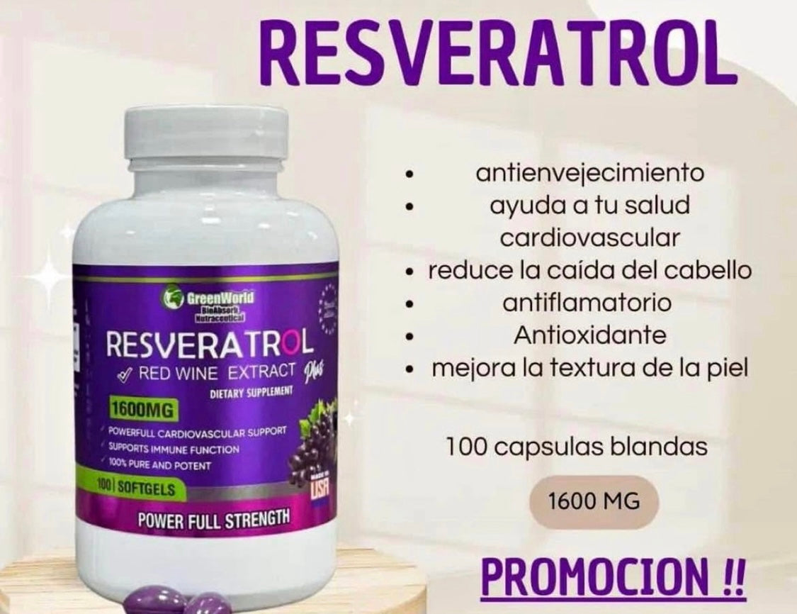 Resveratrol X100 – Antioxidante Poderoso para Sua Saúde e Longevidad X 3 Und